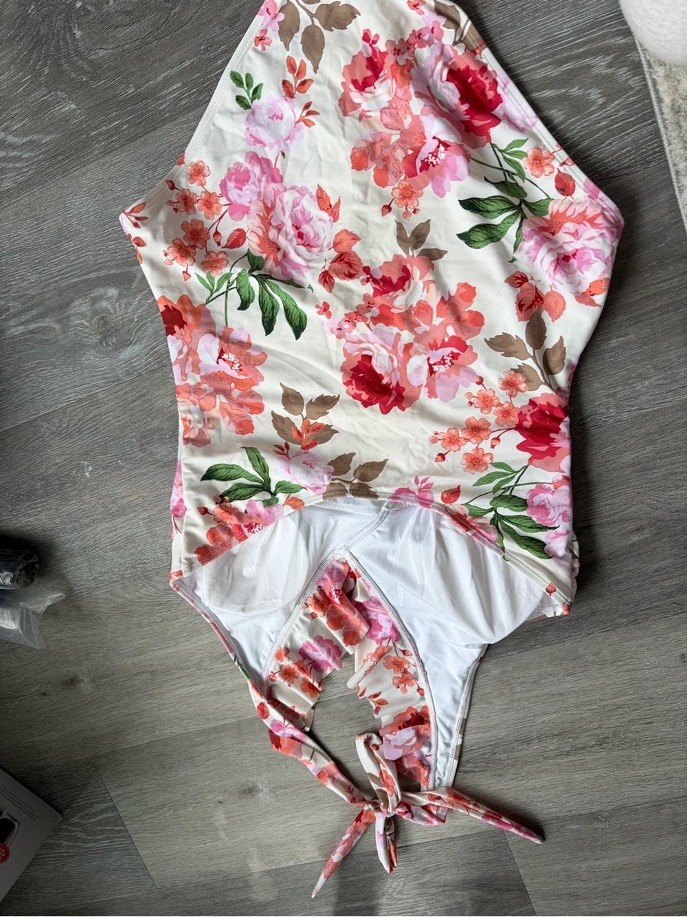 Cupshe Floral Halter One-Piece Swimsuit - Cream/Pink - Picture 2 of 2